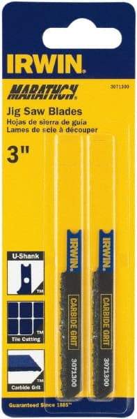 Irwin Blades - 3" Long x 0.031" Thick x 0.315" Wide, Carbide Grit Jig Saw Blade - Continuous Edge, 0.1563" Wide, U-Shank - Americas Tooling