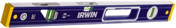 Irwin - Magnetic 24" Long 3 Vial Box Beam Level - Aluminum, Blue/Yellow, 1 Level & 2 Plumb Vials - Americas Tooling