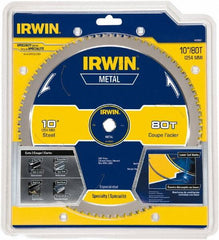 Irwin Blades - 10" Diam, 5/8" Arbor Hole Diam, 80 Tooth Wet & Dry Cut Saw Blade - Carbide-Tipped, Smooth Action, Standard Round Arbor - Americas Tooling