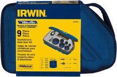 Irwin Blades - 9 Piece, 7/8" to 2-1/2" Saw Diam, Electrician's Hole Saw Kit - Bi-Metal, Toothed Edge, Pilot Drill Model No. 373000, Includes 6 Hole Saws - Americas Tooling