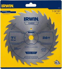 Irwin Blades - 7-1/4" Diam, 5/8" Arbor Hole Diam, 26 Tooth Wet & Dry Cut Saw Blade - High Carbon Steel, Smooth Action, Diamond Arbor - Americas Tooling