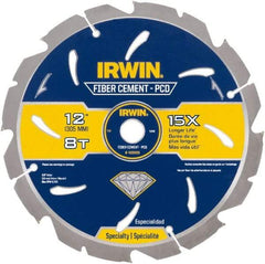 Irwin Blades - 12" Diam, 1" Arbor Hole Diam, 8 Tooth Wet & Dry Cut Saw Blade - Diamond-Tipped, Smooth Action, Standard Round Arbor - Americas Tooling