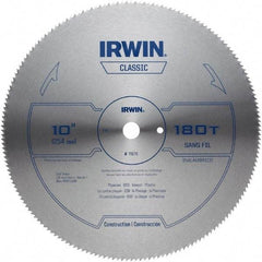 Irwin - 10" Diam, 5/8" Arbor Hole Diam, 180 Tooth Wet & Dry Cut Saw Blade - High Carbon Steel, Smooth Action, Standard Round Arbor - Americas Tooling