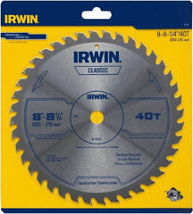 Irwin Blades - 8-1/4" Diam, 5/8" Arbor Hole Diam, 40 Tooth Wet & Dry Cut Saw Blade - Carbide-Tipped, Smooth Action, Diamond Arbor - Americas Tooling