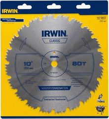 Irwin Blades - 10" Diam, 5/8" Arbor Hole Diam, 80 Tooth Wet & Dry Cut Saw Blade - High Carbon Steel, Smooth Action, Standard Round Arbor - Americas Tooling