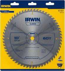 Irwin Blades - 10" Diam, 5/8" Arbor Hole Diam, 60 Tooth Wet & Dry Cut Saw Blade - Carbide-Tipped, Smooth Action, Standard Round Arbor - Americas Tooling