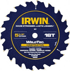 Irwin Blades - 5-3/8" Diam, 10mm Arbor Hole Diam, 18 Tooth Wet & Dry Cut Saw Blade - Carbide-Tipped, Straight Action, Standard Round Arbor - Americas Tooling