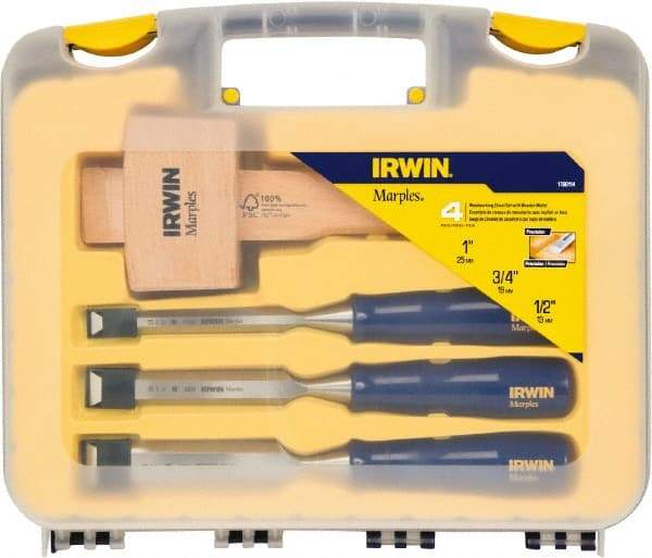 Irwin - 4 Piece Wood Chisel Set - Polypropylene, Sizes Included 1/2 to 1" - Americas Tooling