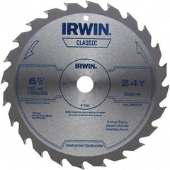 Irwin - 6-1/2" Diam, 5/8" Arbor Hole Diam, 24 Tooth Wet & Dry Cut Saw Blade - Carbide-Tipped, Smooth Action, Diamond Arbor - Americas Tooling