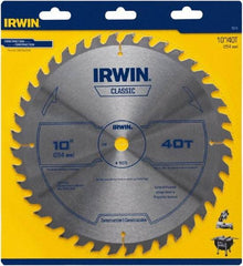 Irwin Blades - 10" Diam, 5/8" Arbor Hole Diam, 40 Tooth Wet & Dry Cut Saw Blade - Carbide-Tipped, Smooth Action, Diamond Arbor - Americas Tooling