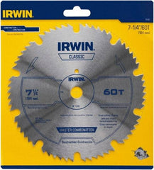 Irwin Blades - 7-1/4" Diam, 5/8" Arbor Hole Diam, 60 Tooth Wet & Dry Cut Saw Blade - High Carbon Steel, Smooth Action, Diamond Arbor - Americas Tooling