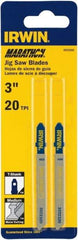 Irwin Blades - 3" Long x 0.039" Thick x 0.295" Wide, 20 Teeth per Inch, Bi-Metal Jig Saw Blade - Toothed Edge, T-Shank, Mill Tooth Set - Americas Tooling