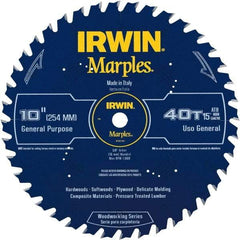 Irwin Blades - 10" Diam, 5/8" Arbor Hole Diam, 40 Tooth Wet & Dry Cut Saw Blade - Carbide-Tipped, Finishing Action, Standard Round Arbor - Americas Tooling