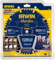 Irwin Blades - 10" Diam, 5/8" Arbor Hole Diam, 50 Tooth Wet & Dry Cut Saw Blade - Carbide-Tipped, Finishing Action, Standard Round Arbor - Americas Tooling