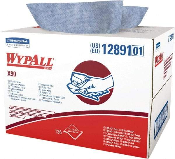 WypAll - X90 Dry Shop Towel/Industrial Wipes - Brag Box/Double Top Box, 16-3/4" x 11" Sheet Size, Blue - Americas Tooling