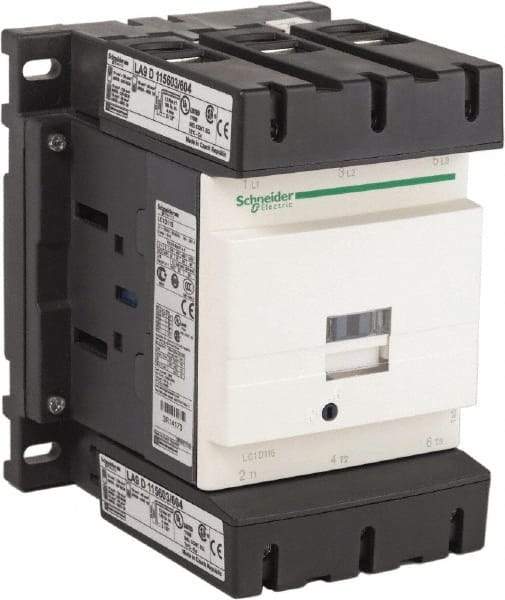 Schneider Electric - 3 Pole, 120 Coil VAC at 50/60 Hz, 115 Amp at 440 VAC, Nonreversible IEC Contactor - Bureau Veritas, CCC, CSA, CSA C22.2 No. 14, DNV, EN/IEC 60947-4-1, EN/IEC 60947-5-1, GL, GOST, LROS, RINA, RoHS Compliant, UL 508, UL Listed - Americas Tooling