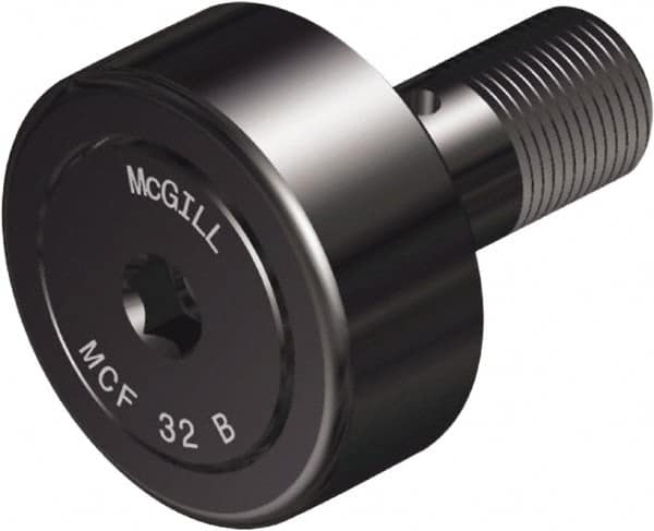 McGill - 85mm Roller Diam x 35mm Width, 30mm Stud Diam x 63mm Length, Crowned Sealed Stud Cam Follower with Hex - Steel, 32mm Thread Length, M30x1.5 Thread, 100mm OAL, 14,420 Lb Dynamic Cap, 22,999 Lb Static Cap - Americas Tooling