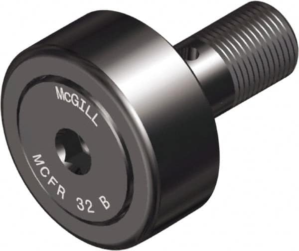 McGill - 40mm Roller Diam x 20mm Width, 18mm Stud Diam x 37mm Length, Crowned Sealed Stud Cam Follower with Hex - Steel, 19mm Thread Length, M18x1.5 Thread, 58mm OAL, 2,999 Lb Dynamic Cap, 4,451 Lb Static Cap - Americas Tooling