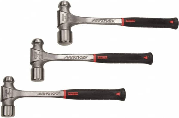 Proto - 3 Piece, 2, 2-1/2, 3 Lb Head Weight, Forged Steel, Ball Pein Hammer Set - 14-3/4, 15-1/4, 15-3/4" OAL, Shock Absorbing Grip Handles, Ball Pein - Americas Tooling