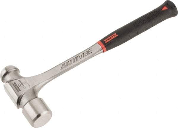 Proto - 3 Lb Head Steel Ball Pein Hammer - 15-3/4" Steel Handle with Grip, 1.93" Face Diam, 15-3/4" OAL, AntiVibe, Molded Textured Rubber Grip - Americas Tooling