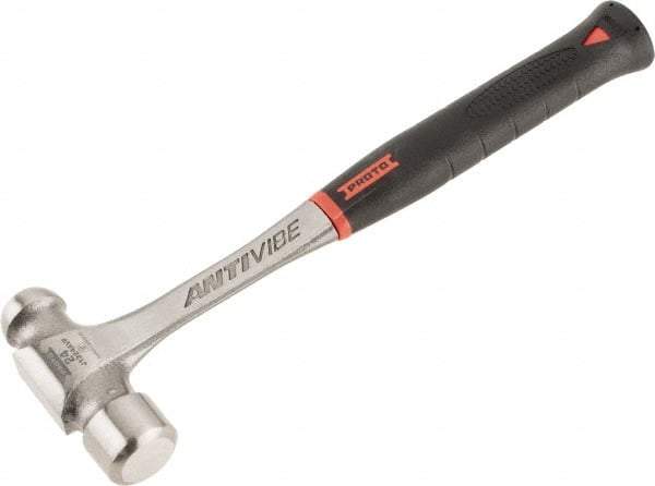 Proto - 1-1/2 Lb Head Steel Ball Pein Hammer - 13.78" Steel Handle with Grip, 1.44" Face Diam, 13-13/16" OAL, AntiVibe, Molded Textured Rubber Grip - Americas Tooling