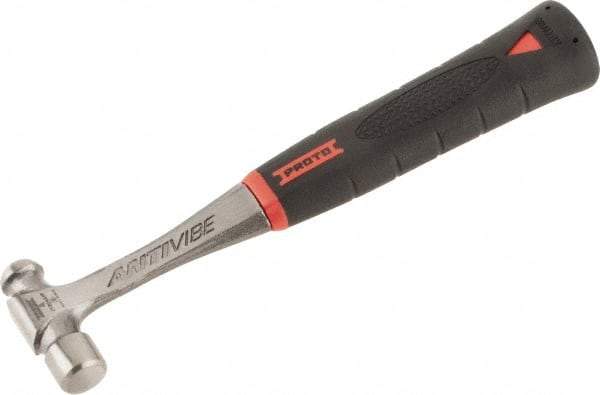 Proto - 1/4 Lb Head Steel Ball Pein Hammer - 10" Steel Handle with Grip, 0.81" Face Diam, 10" OAL, AntiVibe, Molded Textured Rubber Grip - Americas Tooling