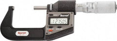 Starrett - 25.4 to 50.8 mm Range, 0.0001" Resolution, Standard Throat, Electronic Outside Micrometer - 0.0001" Accuracy, Friction Thimble, Micro Lapped Carbide Face, CR2450 Battery, Includes 3V Battery - Americas Tooling