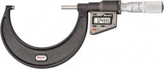 Starrett - 76 to 101 mm Range, 0.0001" Resolution, Standard Throat, Electronic Outside Micrometer - 0.0002" Accuracy, Friction Thimble, Micro Lapped Carbide Face, CR2450 Battery, Includes 3V Battery - Americas Tooling