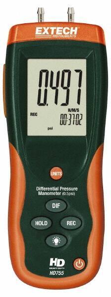 Extech - 2 Max psi, 0.3% FS% Accuracy, Differential Pressure Manometer - -1 to 0.5 Maximum PSI, -13.85 to 13.85 Inch Water Column - Americas Tooling