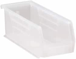 Quantum Storage - 30 Lb. Load Capacity, 10-7/8" Deep, Clear Polypropylene Hopper Stacking Bin - 4" High x 4-1/8" Wide x 10-7/8" Long - Americas Tooling