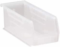 Quantum Storage - 30 Lb. Load Capacity, 10-7/8" Deep, Clear Polypropylene Hopper Stacking Bin - 4" High x 4-1/8" Wide x 10-7/8" Long - Americas Tooling