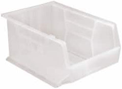 Quantum Storage - 75 Lb. Load Capacity, 16" Deep, Clear Polypropylene Hopper Stacking Bin - 8" High x 11" Wide x 16" Long - Americas Tooling