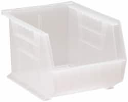 Quantum Storage - 50 Lb. Load Capacity, 10-3/4" Deep, Clear Polypropylene Hopper Stacking Bin - 7" High x 8-1/4" Wide x 10-3/4" Long - Americas Tooling