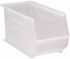 Quantum Storage - 60 Lb. Load Capacity, 18" Deep, Clear Polypropylene Hopper Stacking Bin - 9" High x 8-1/4" Wide x 18" Long - Americas Tooling