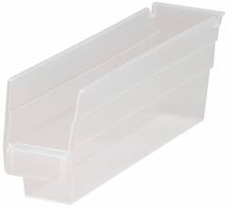 Quantum Storage - 30 Lb. Load Capacity, 11-5/8" Deep, Clear Polypropylene Hopper Shelf Bin - 4" High x 2-3/4" Wide x 11-5/8" Long - Americas Tooling