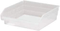 Quantum Storage - 30 Lb. Load Capacity, 11-5/8" Deep, Clear Polypropylene Hopper Shelf Bin - 4" High x 11-1/8" Wide x 11-5/8" Long - Americas Tooling