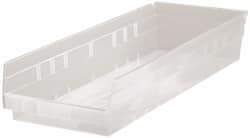 Quantum Storage - 50 Lb. Load Capacity, 23-5/8" Deep, Clear Polypropylene Hopper Shelf Bin - 4" High x 8-3/8" Wide x 23-5/8" Long - Americas Tooling