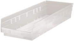 Quantum Storage - 50 Lb. Load Capacity, 23-5/8" Deep, Clear Polypropylene Hopper Shelf Bin - 4" High x 8-3/8" Wide x 23-5/8" Long - Americas Tooling