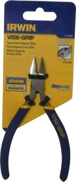 Irwin - 5" OAL, 16 AWG Capacity, Semi-Flush Diagonal Cutter - 3/4" Jaw Length x 13/16" Jaw Width, Tapered Head, Dipped Vinyl Handle - Americas Tooling