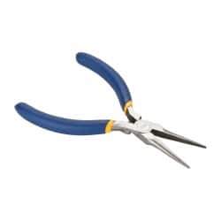 Irwin - 5-1/2" OAL, 1-1/4" Jaw Length x 9/16" Jaw Width, Long Nose Needle Nose Pliers - Serrated Jaw, Standard Head, Dipped Vinyl Handles, with Spring - Americas Tooling