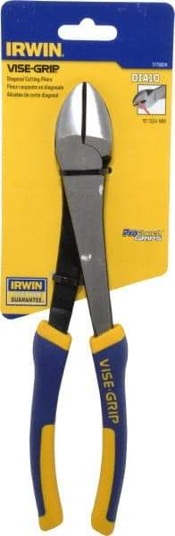 Irwin - 10" OAL, 14 AWG Capacity, Semi-Flush Diagonal Cutter - 1-7/16" Jaw Length x 1-3/16" Jaw Width, Oval Head, ProTouch Handle - Americas Tooling