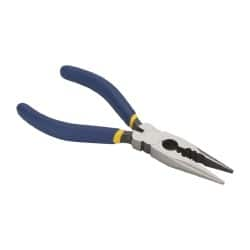 Irwin - 6" OAL, 1-7/8" Jaw Length x 3/4" Jaw Width, Long Nose Side Cutting Electrician's Pliers - Serrated Jaw, Crimper, Cutter & Stripper Head, Dipped Vinyl Handles - Americas Tooling