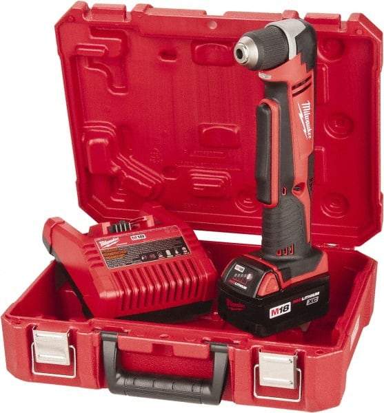 Milwaukee Tool - 18 Volt 3/8" Chuck Right Angle Handle Cordless Drill - 0-1500 RPM, Keyless Chuck, Reversible, 1 Lithium-Ion Battery Included - Americas Tooling