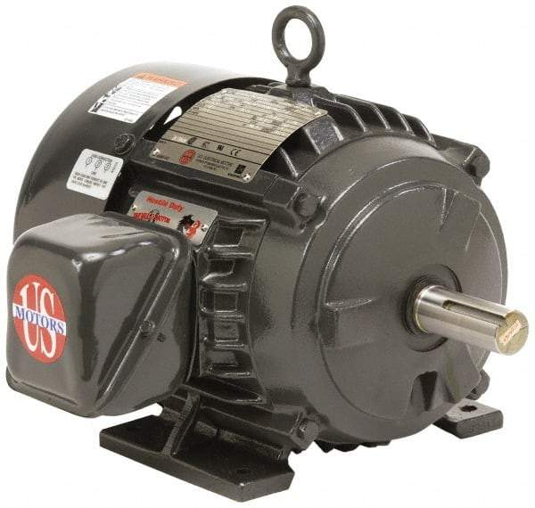 US Motors - 2 hp, TEFC Enclosure, No Thermal Protection, 1,175 RPM, 200 Volt, 60 Hz, Three Phase Energy Efficient Motor - Size 184 Frame, Rigid Mount, 1 Speed, Ball Bearings, 7 Full Load Amps, F Class Insulation, Reversible - Americas Tooling