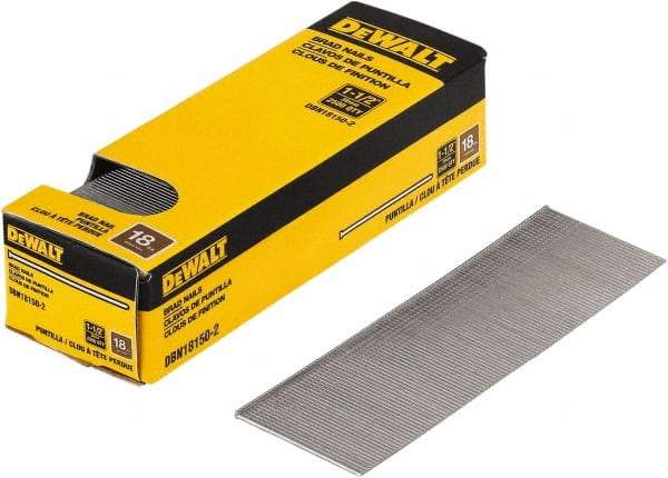 DeWALT - 18 Gauge 1-1/2" Long Brad Nails for Power Nailers - Steel, Bright Finish, Smooth Shank, Straight Stick Collation, Brad Head, Chisel Point - Americas Tooling