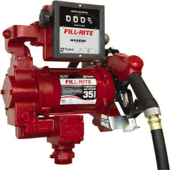 Tuthill - 35 GPM, 1" Hose Diam, Gasoline, Kerosene & Diesel Fuel AC High Flow Tank Pump with Auto Nozzle & 901 Meter - Cast Iron Pump, 1-1/4" Inlet, 1" Outlet, 115/230 Volts, 18' Hose Length, 3/4 hp - Americas Tooling