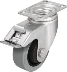Blickle - 5" Diam x 1-3/8" Wide x 6-1/8" OAH Top Plate Mount Swivel Caster with Brake - Solid Rubber, 400 Lb Capacity, Ball Bearing, 3-5/8 x 2-1/2" Plate - Americas Tooling