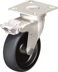 Blickle - 3" Diam x 63/64" Wide x 3-15/16" OAH Top Plate Mount Swivel Caster with Brake - Thermoplastic Rubber Elastomer (TPE), 165 Lb Capacity, Plain Bore Bearing, 2-3/8 x 2-3/8" Plate - Americas Tooling