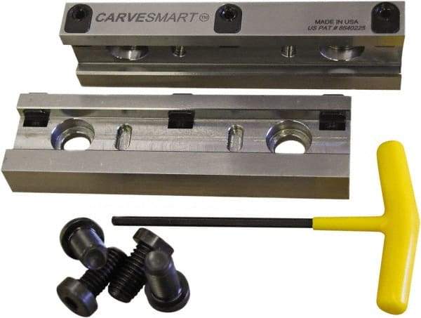 CarveSmart - 3/4" Jaw Width, 1.685" Jaw Height, 3/4" Jaw Thickness, Quick Change Jaw System Vise Jaw Sets - Steel, Bolt-On, 2 Jaws, Semi-Hard Jaws - Americas Tooling