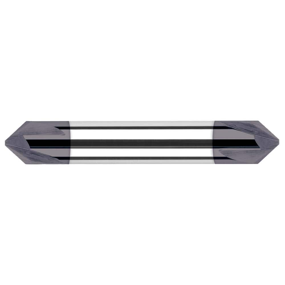 Harvey Tool - 1/8" Diam 90°/90° 4-Flute Double End Solid Carbide Chamfer Mill - Exact Industrial Supply